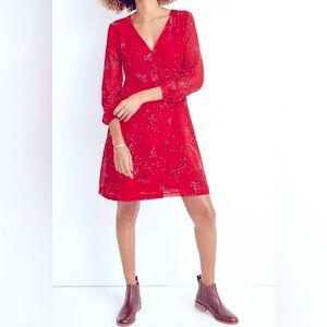 Madewell Hazelwood Red Floral Wrap Front Long Sleeve Knee Length Dress